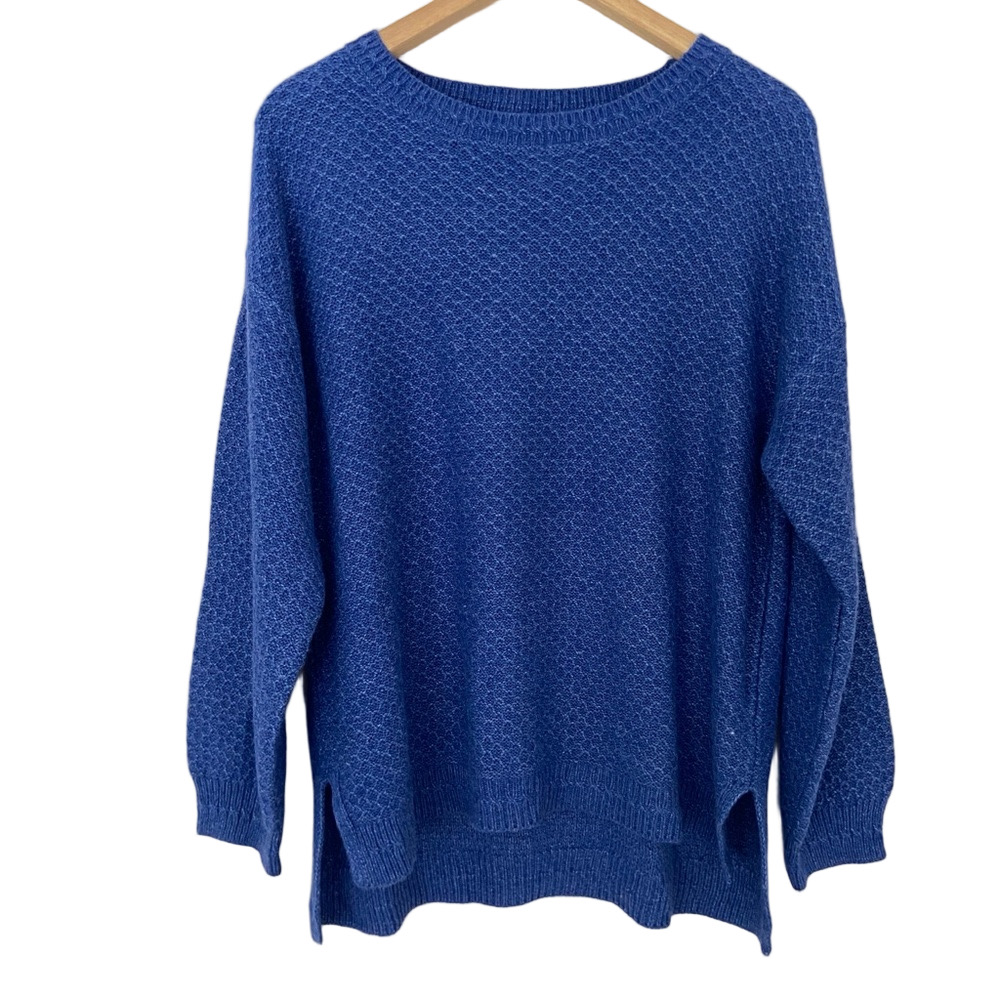 FATFACE CHIC BLUE TEXTURED DROP SHOULDER CREW NECK VISCOSE BLEND SWEATER, SZ 10